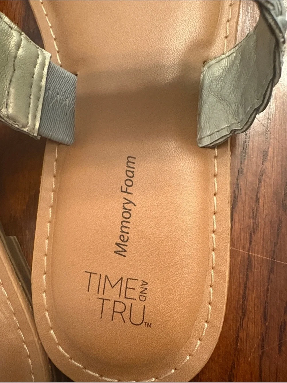 Time and Tru Light Gray Braided Double-Strap Slide Sandals